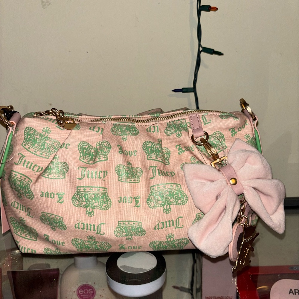 Juicy Couture Pink Shoulder Bag with Mint Crown Print - Picture 5 of 12